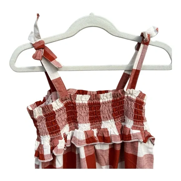 NWT | Size | Smocked Cotton Dress Rust Red/White, Checked - Picture 3 of 9